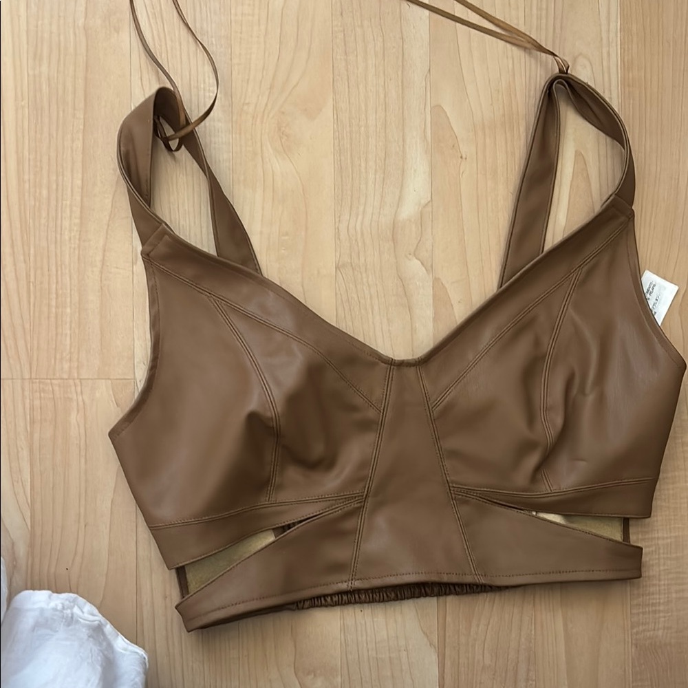 Zara Brown Leather Crop Top